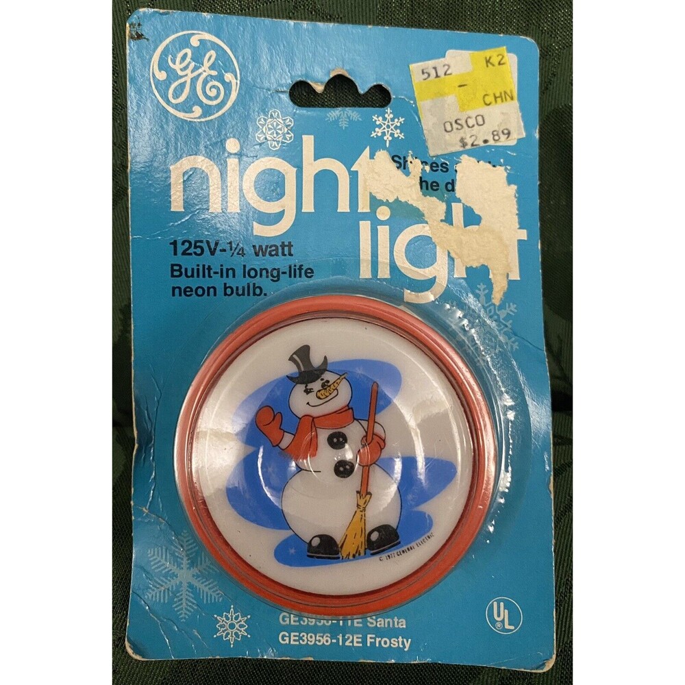 Vtg Frosty Snowman Night Light 1977 Christmas General Electric Plug In Works NEW